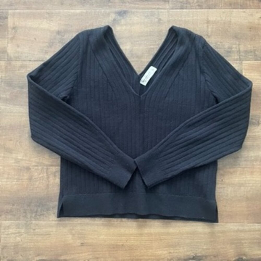 Abercrombie &‎ Fitch Small Black Ribbed Wrap Top Long Sleeve